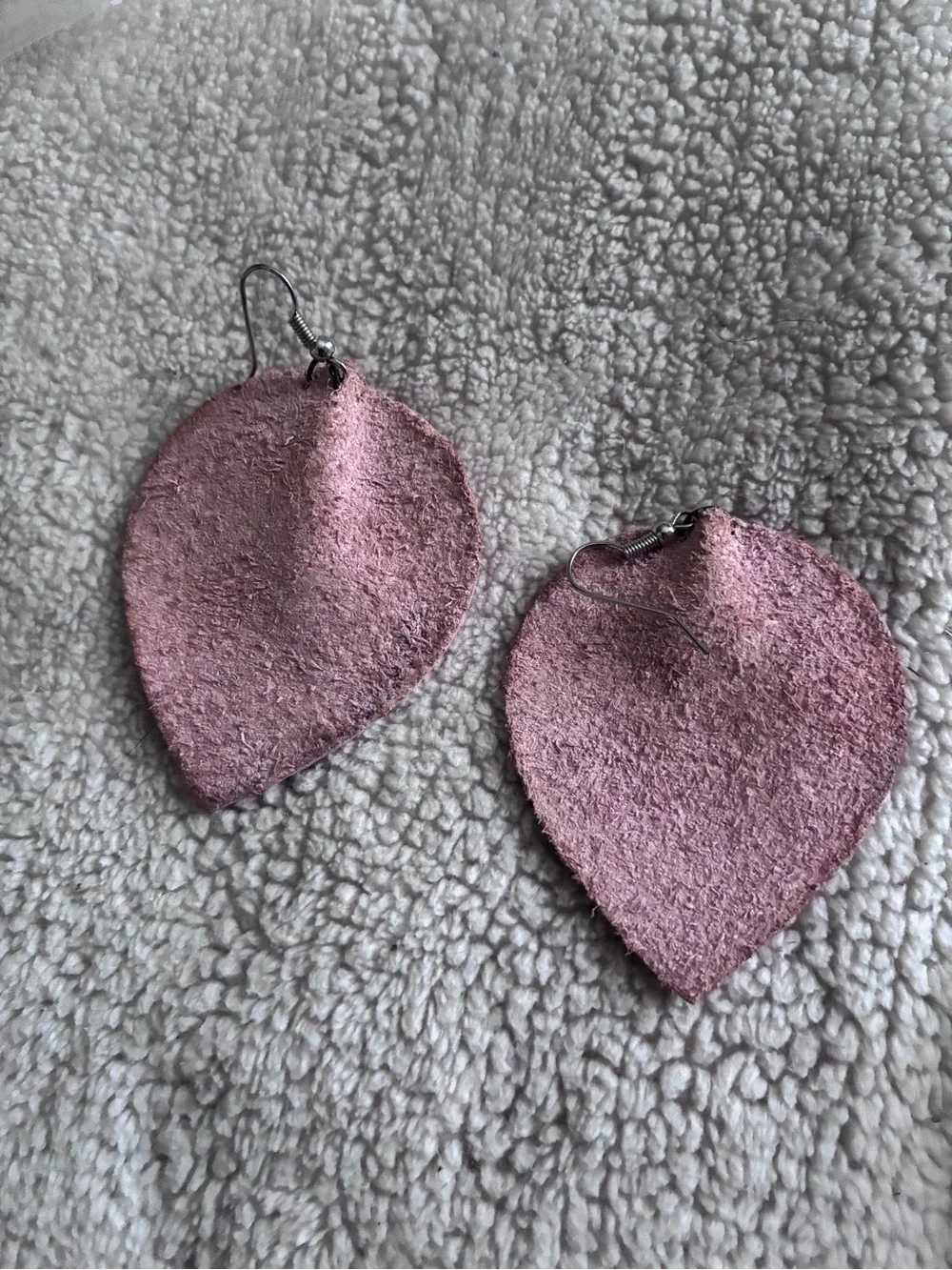 Vintage Antique Pink Leather Leaf Earrings